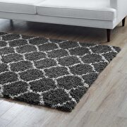 Moroccan trellis shag area rug in dark gray and ivory by Modway additional picture 6