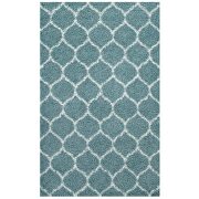 Moroccan trellis shag area rug in aqua blue and ivory by Modway additional picture 7