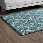 Aqua blue and ivory moroccan trellis shag area rug by Modway additional picture 2