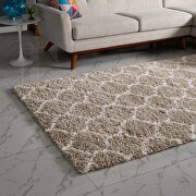 Moroccan trellis shag area rug in beige and ivory by Modway additional picture 3