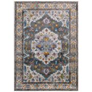 Distressed floral persian medallion area rug in gray/ ivory/ yellow/ orange by Modway additional picture 2