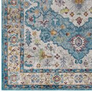 Distressed floral persian medallion area rug in light blue, ivory, yellow and orange by Modway additional picture 7