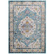 Distressed floral persian medallion area rug in light blue, ivory, yellow and orange by Modway additional picture 8