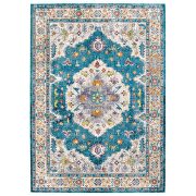 Distressed floral persian medallion area rug in blue, ivory, yellow and orange by Modway additional picture 7
