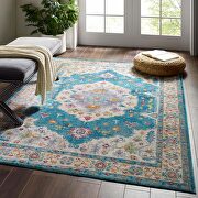 Blue, ivory, yellow and orange distressed floral persian medallion area rug by Modway additional picture 2