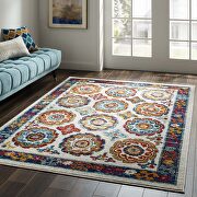 Distressed floral moroccan trellis area rug in ivory, blue, red, orange and yellow by Modway additional picture 4