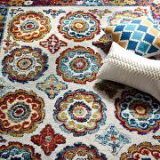 Ivory, blue, red, orange and yellow distressed floral moroccan trellis area rug by Modway additional picture 2