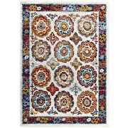 Ivory, blue, red, orange and yellow distressed floral moroccan trellis area rug by Modway additional picture 8