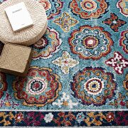 Blue, red, orange and yellow distressed floral moroccan trellis area rug by Modway additional picture 2