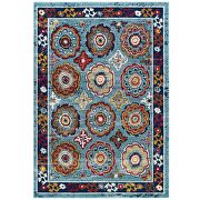 Blue, red, orange and yellow distressed floral moroccan trellis area rug by Modway additional picture 6