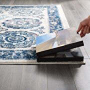 Distressed floral moroccan trellis area rug in ivory and blue by Modway additional picture 2
