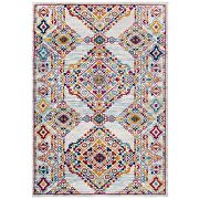 Distressed floral lattice area rug in ivory, blue, orange, yellow, red by Modway additional picture 7