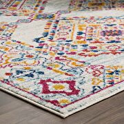 Ivory, blue, orange, yellow, red distressed floral lattice area rug by Modway additional picture 3