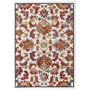 Distressed vintage floral design lattice area rug in ivory, blue, orange, yellow and red by Modway additional picture 6