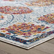 Distressed floral moroccan trellis area rug in ivory, blue, red,orange and yellow by Modway additional picture 3