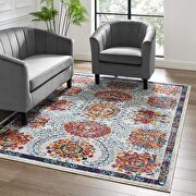 Distressed floral moroccan trellis area rug in ivory, blue, red,orange and yellow by Modway additional picture 4