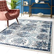 Distressed floral moroccan trellis area rug in ivory and blue finish by Modway additional picture 8