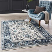 Distressed vintage floral persian medallion area rug in ivory and blue by Modway additional picture 3