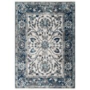 Distressed vintage floral persian medallion area rug in ivory and blue by Modway additional picture 8