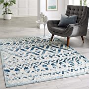 Ivory and blue diamond and chevron moroccan trellis indoor/ outdoor area rug by Modway additional picture 4