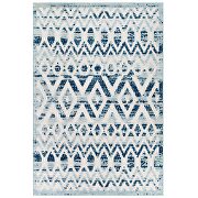 Ivory and blue diamond and chevron moroccan trellis indoor/ outdoor area rug by Modway additional picture 9
