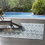 Ivory/ blue diamond and chevron moroccan trellis indoor/ outdoor area rug by Modway additional picture 5