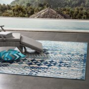 Ivory/ blue abstract diamond moroccan trellis indoor/outdoor area rug by Modway additional picture 4