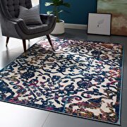 Ivory/ dark blue ornate floral lattice indoor/outdoor area rug by Modway additional picture 4