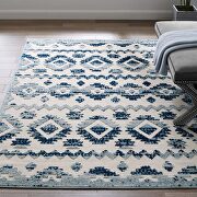 Ivory/ blue abstract diamond moroccan trellis indoor and outdoor area rug by Modway additional picture 4