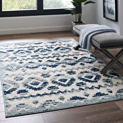 Ivory/ blue abstract diamond moroccan trellis indoor and outdoor area rug by Modway additional picture 5