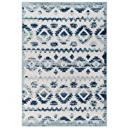 Ivory/ blue abstract diamond moroccan trellis indoor and outdoor area rug by Modway additional picture 9
