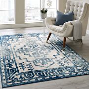 Ivory and blue distressed geometric southwestern aztec indoor/outdoor area rug by Modway additional picture 4