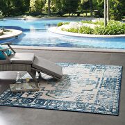 Ivory and blue distressed geometric southwestern aztec indoor/outdoor area rug by Modway additional picture 5