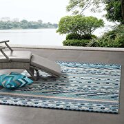 Ivory/ blue vintage abstract geometric lattice indoor and outdoor area rug by Modway additional picture 2