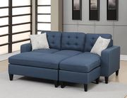 Reversible blue polyfiber sectional + ottoman set by Poundex additional picture 2