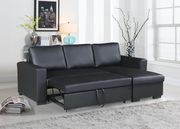 Black faux leather sofa w/ bed option by Poundex additional picture 2