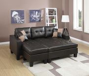 Chocolate small 2 pcs sectional sofa and ottoman set by Poundex additional picture 2