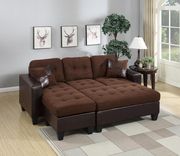 Brown small 2 pcs sectional sofa and ottoman set by Poundex additional picture 2