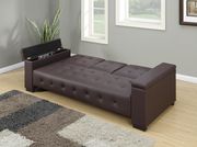 Espresso faux leather sofa bed w/ cup holders by Poundex additional picture 2