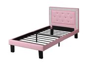 Pink bed w/ tufted headboard and white case goods by Poundex additional picture 2