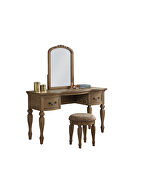 Antique oak traditional style vanity + stool set by Poundex additional picture 2