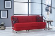 Red fabric sofa bed w/ storage and chrome arms additional photo 2 of 4