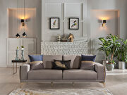 Exclusive desing gold trim gray finish low profile sofa additional photo 2 of 13