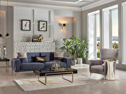 Exclusive desing gold trim navy finish low profile sofa additional photo 2 of 13