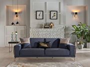 Exclusive desing gold trim navy finish low profile sofa additional photo 3 of 13
