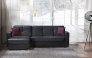 Black leatherette sectional sofa with sleeper & storage additional photo 3 of 6
