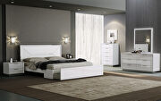 High gloss white and white faux leather headboard king bed by Whiteline  additional picture 2