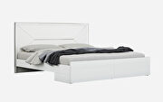 High gloss white and white faux leather headboard king bed additional photo 3 of 2