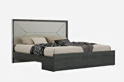 High gloss gray with taupe faux leather headboard king bed by Whiteline  additional picture 2