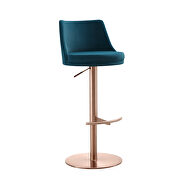 Blue velvet seat and round rose gold plated base barstool by Whiteline  additional picture 2